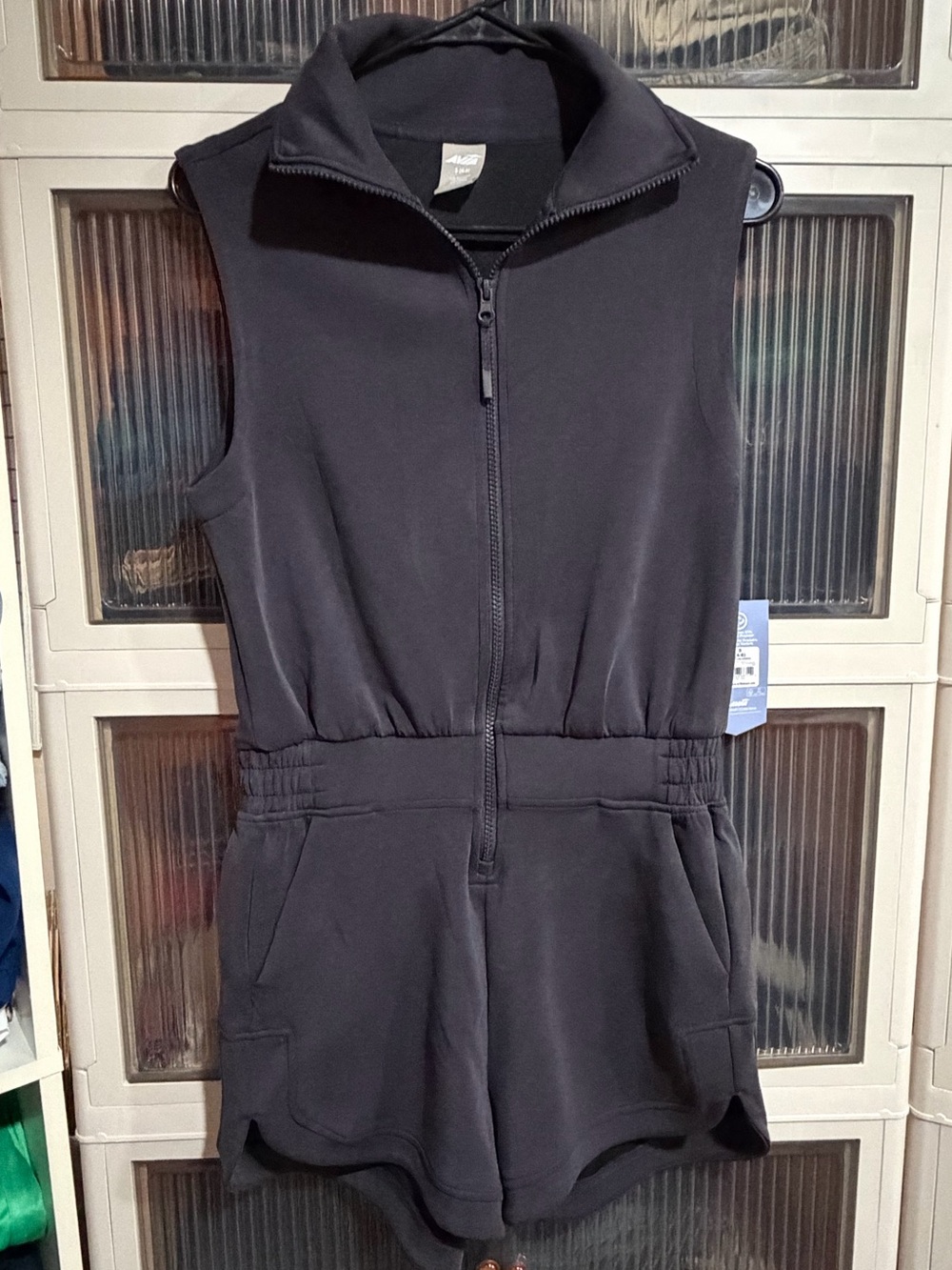 Avia Black Sleeveless Zip-Front One-Piece Romper